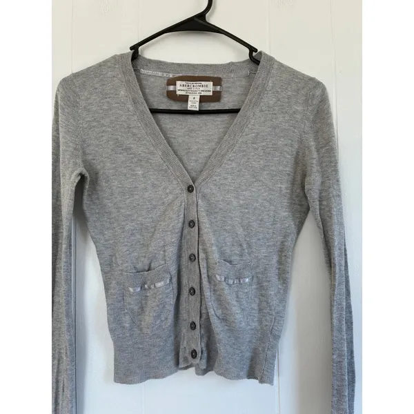 Y2K Abercrombie & Fitch Womens‎ Grey Cotton V-Neck Button Cardigan Sweater Small - Image 6