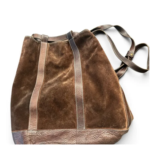 Sundance Cheval suede drawstring bucket bag purse backpack brown - Image 2