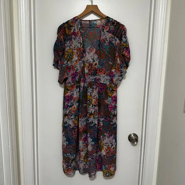 Akemi + Kin x Anthropologie | Floral V-Neck Button Front Flutter Sleeve Dress, S - Image 3