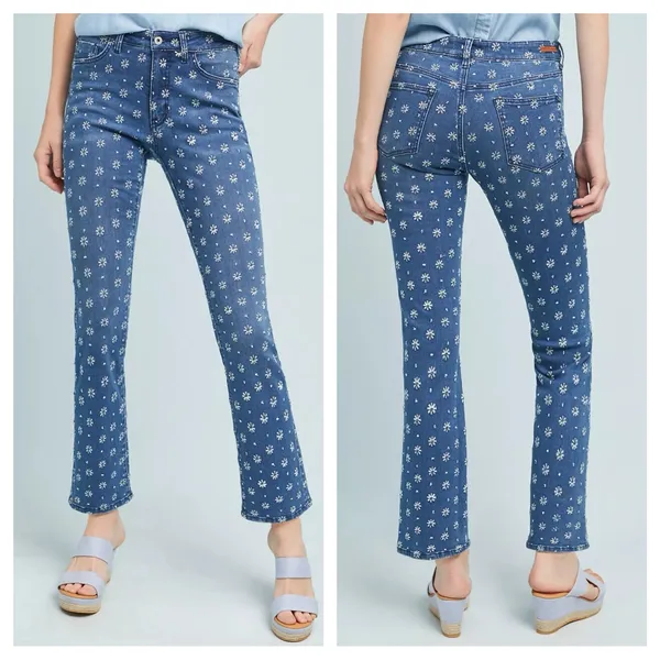 Pilcro Embroidered High-Rise Cropped‎ Starbursts Pattern Bootcut Jeans Sz 26 - Image 2