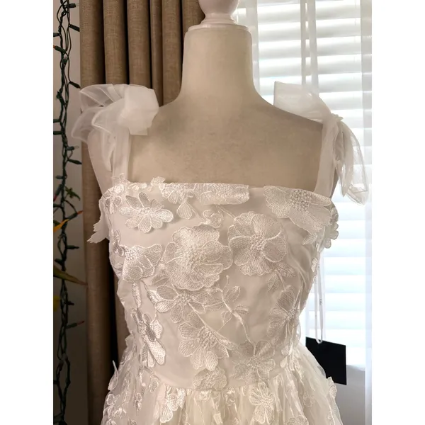 Lulus Classic Romance White 3D Floral Applique Tie-Strap Mini Dress - Image 6