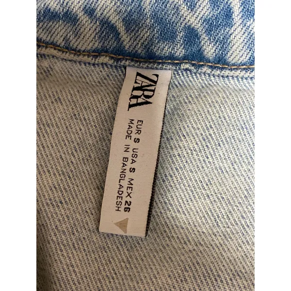 Zara Blue Acid Wash Long Sleeve Pockets Button Down Crop Denim Coat Jacket Sz S - Image 3