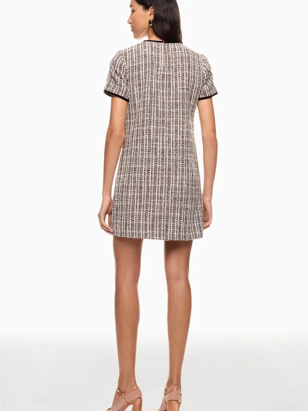 CeCe Tweed Shift Dress with Patch Pockets, Black/Pink/Gold/White, Size 4 - Image 3