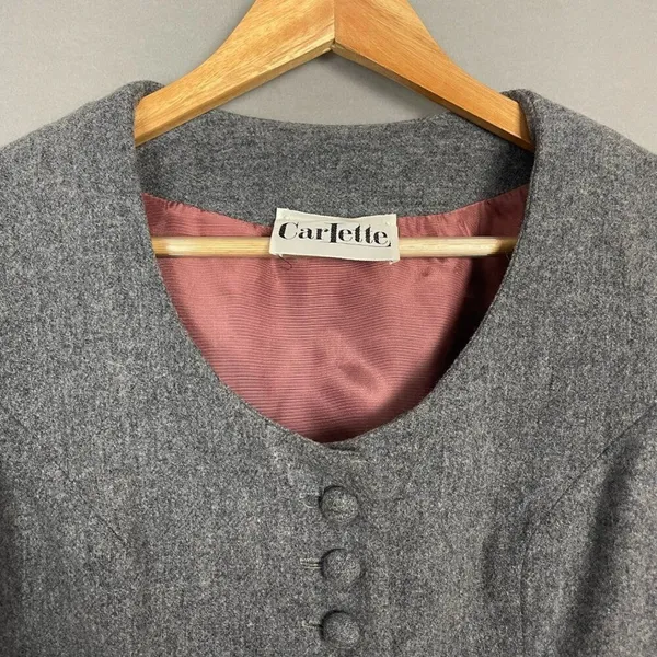 Vintage 1960s Cropped Blazer Jacket 3/4 Length Sleeves Women Carlette Twee Gray - Image 8