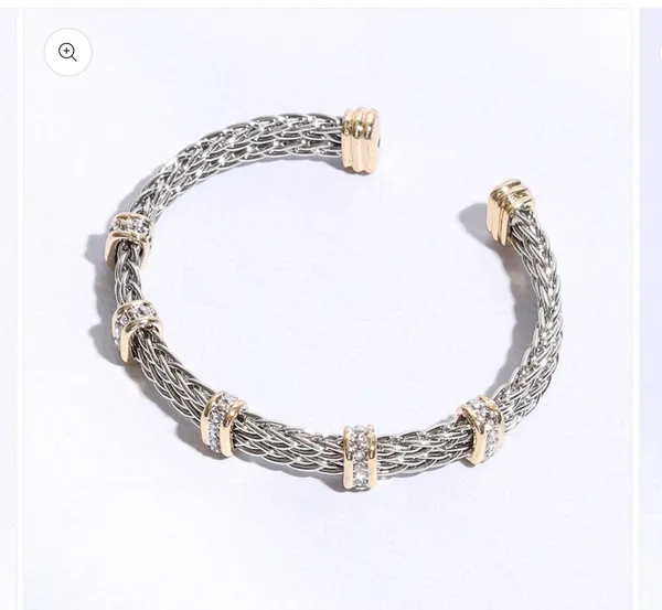 Square Ponytail Crystal 2T Bangle Bracelet Silver - Image 5