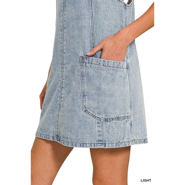 Zenana Denim Overall Dress with Front Pockets - Light - Small - Image 9