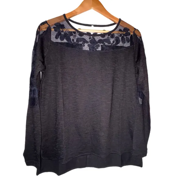 Free People Lace Inset Mesh Top Black Small - Image 4