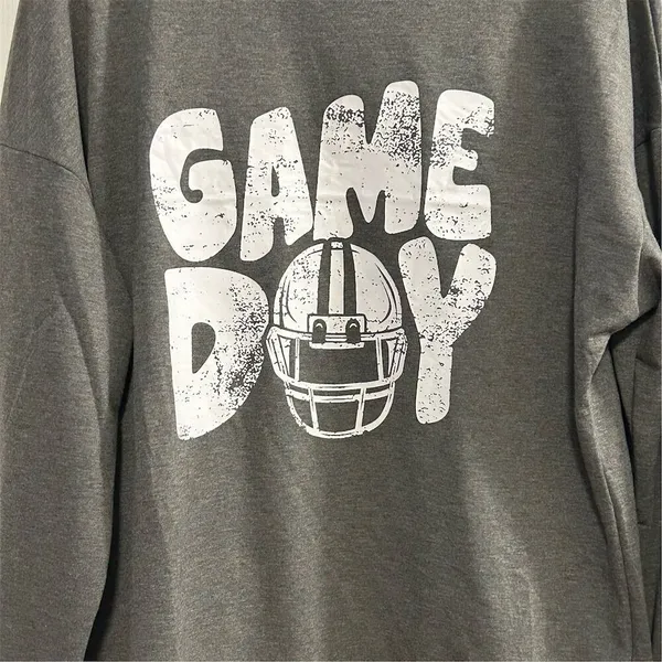 Game Day Football Sweatshirt Unisex L Gray Graphic Pullover‎ Crew Neck - Image 5