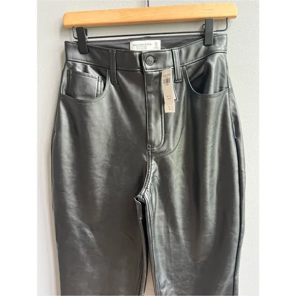 Abercrombie & Fitch NWT Vegan Leather 90s Straight Pant Ultra High Rise Black 27 - Image 6