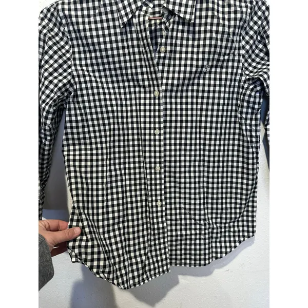 LAUREN RALPH LAUREN Black White Checkered Gingham 100% Cotton Button Up Shirt 0 - Image 4