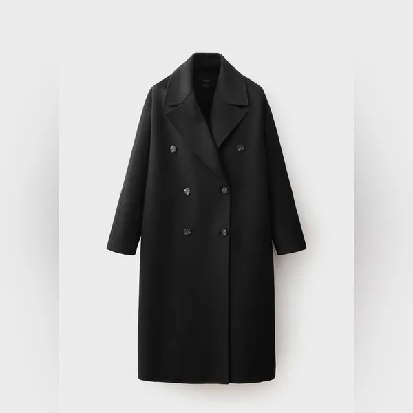 Mango wool coat oversized charcoal long handmade lapel vneck collar pockets - Image 16