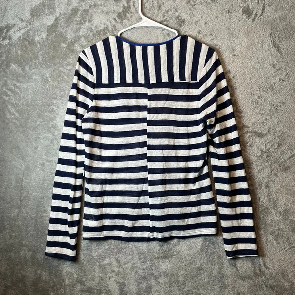 Frame Nautical Striped 100% Linen Henley Top Size Small Worn on Young and Hungry - Image 3