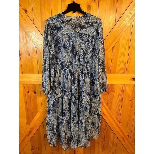 Joie XXL Parisian Paisley Blue Printed Midi Dress Tiered Flowy (4823) - Image 6