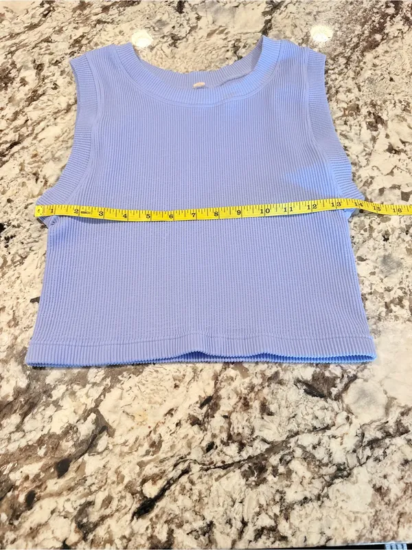 Unbranded Periwinkle Blue Ribbed Stretch Sleeveless Crop Tank Top - Image 3