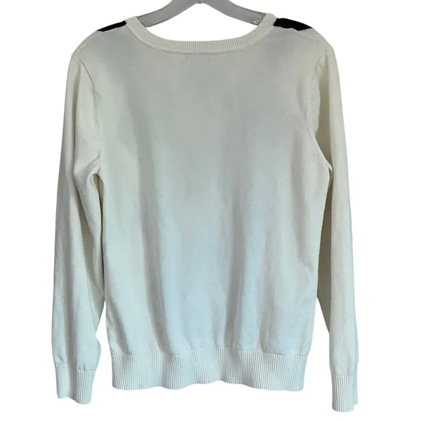 IZOD Womens Argyle V-Neck Sweater White Black Grey 100 Cotton Long Sleeve‎ L - Image 5