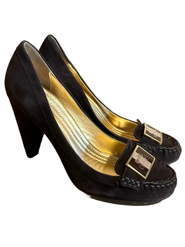 Coach "Kandace" Brown Suede Cone Heel Loafer Shoes (5.5) - Image 7