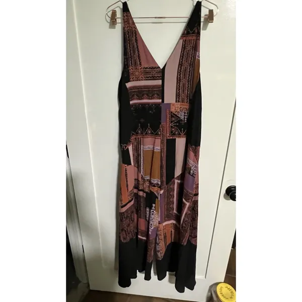 Free People All Patched Up Wide Leg Jumpsuit Patchwork V-Neck Womens‎ Size XS - Image 5