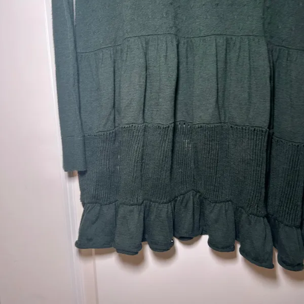 Knitted & Knotted Anthropologie Green Tiered Ruffle Tunic Sweater Small cottage - Image 3