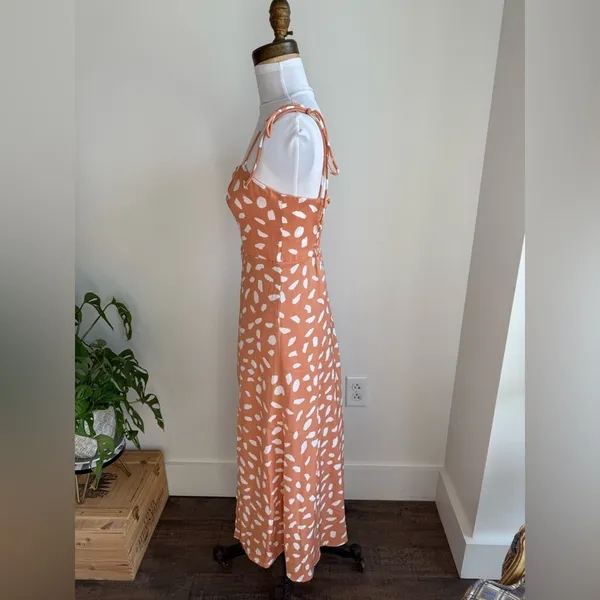 Lulus Party In Paris Light Orange Print Tie-strap Midi Dress - Size XS - Image 5