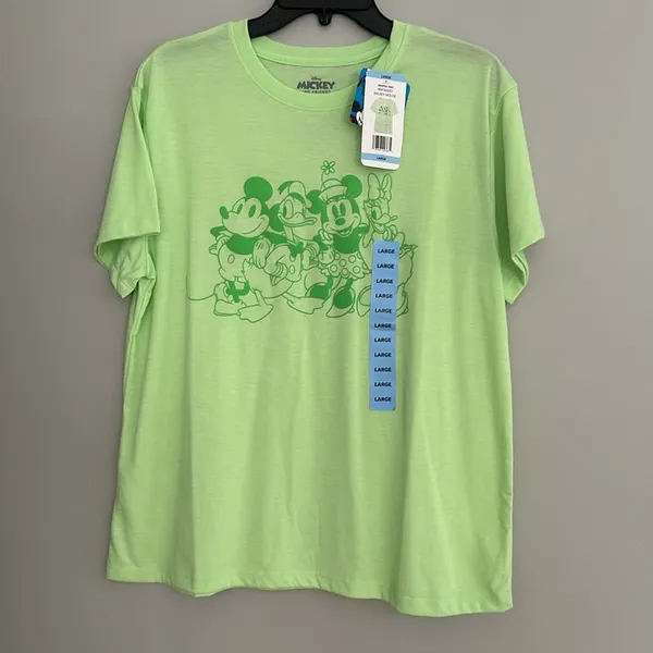 Disney Mickey And Friends Lime Green Short T Shirt Size L - Image 2