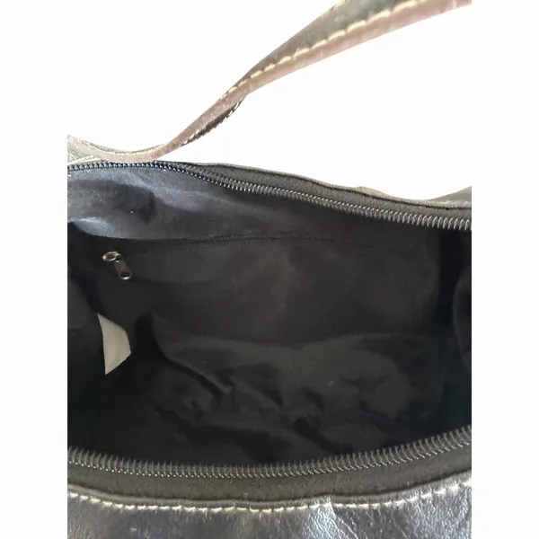 Black Faux Leather Hobo Shoulder Bag Contrast Stitch Y2K Slouchy Purse - Image 8