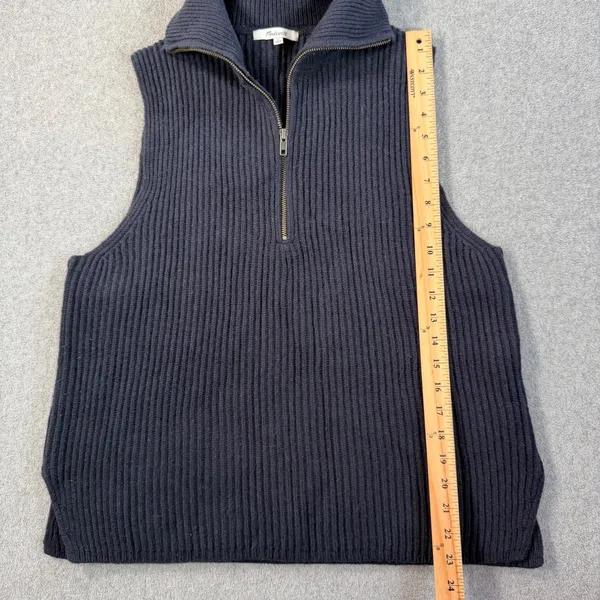 Madewell Half-Zip Sweater Vest Women's Large Navy Blue Knit Wool Blend - Image 6