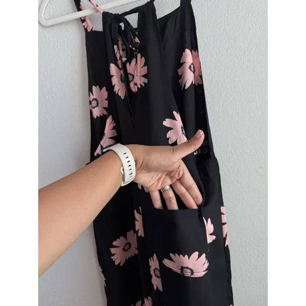Wildfox Swim Daisy Overall Jumpsuit Black Pink Floral Wide Leg Sample Coverup S - Image 10