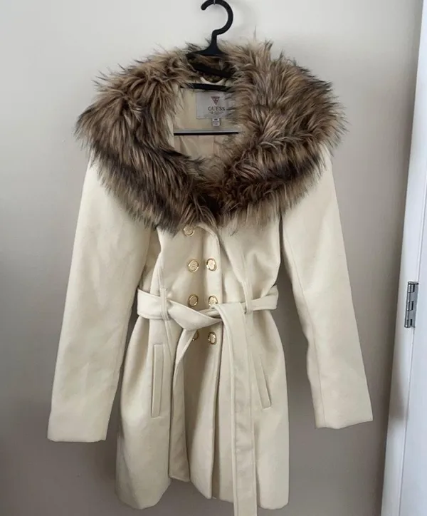 🧥Guess Wool Faux Fur-Trim Coat🧥~med - Image 2
