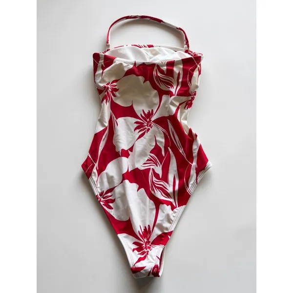 Shade & Shore Red Floral High Leg Cheeky One Piece Swimsuit XS NWT‎ - Image 2