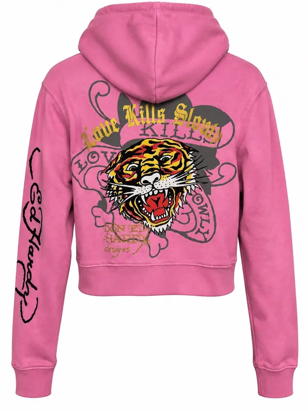 Ed Hardy Pink "Love Kills Slowly" Tiger Dagger Zip-Up Hoodie (Size L) - Image 3