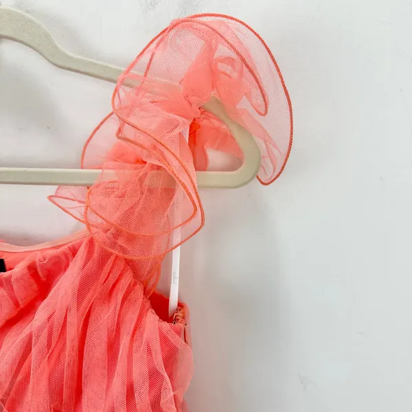 Lulus Tulle For Love Coral Pink Mesh Tulle Tiered Ruffled Maxi Dress Medium NWT - Image 13