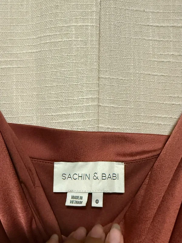 Sachin + Babi Burnt Copper Satin Wrap Maxi Dress - Image 6