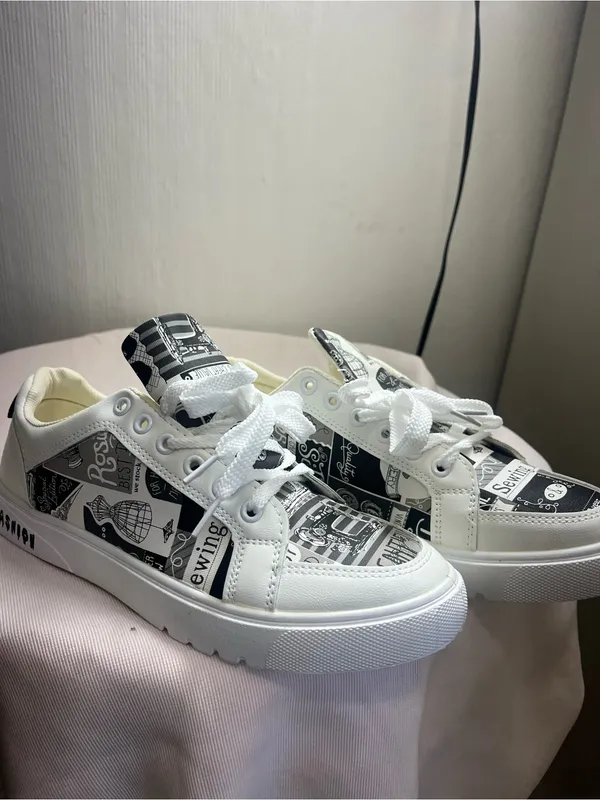 Women’s White Graphic Athletic Sneakers - Image 2