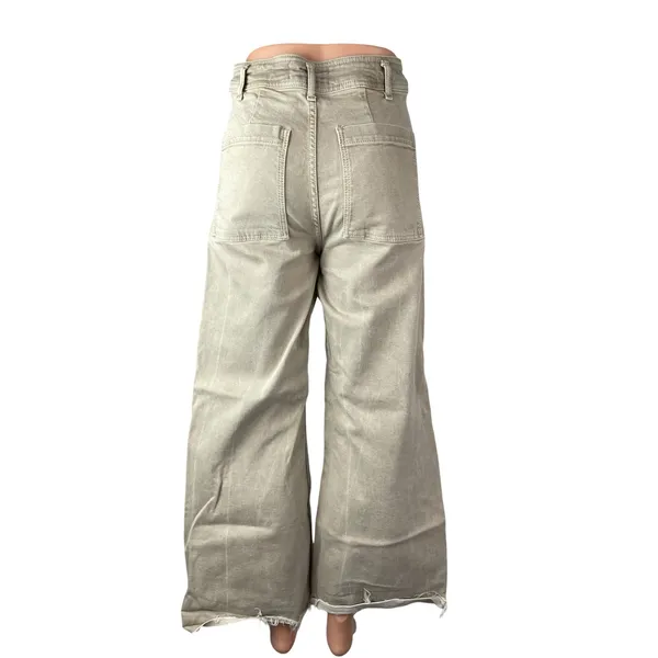 Zara Women's Beige Raw Frayed Hem High Rise Barrel Wide Leg Denim Jeans Pants 6 - Image 4