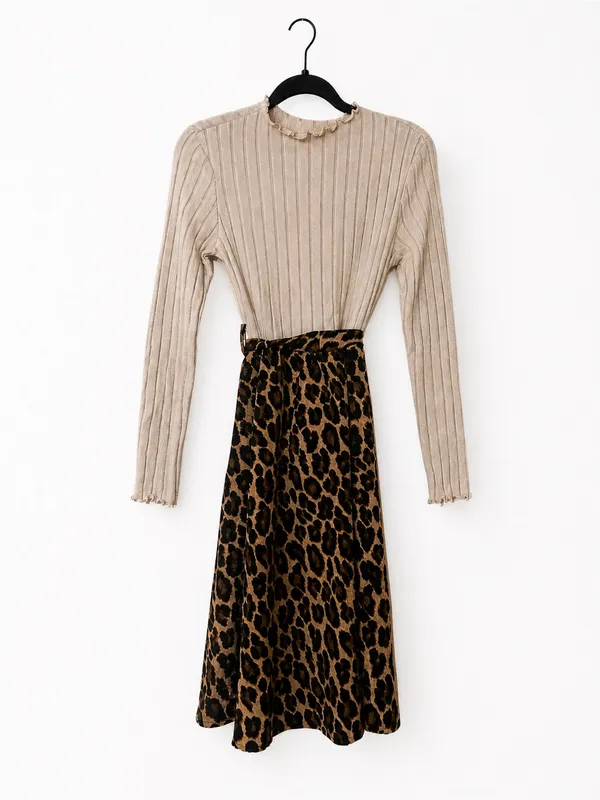 SheIn Brown Leopard Print A-Line Midi Skirt - Image 2