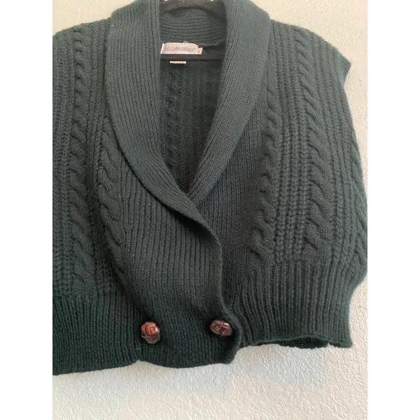Vintage JH Collectibles Wool Dark Green Shawl Collar Knit Blouse M - Image 5