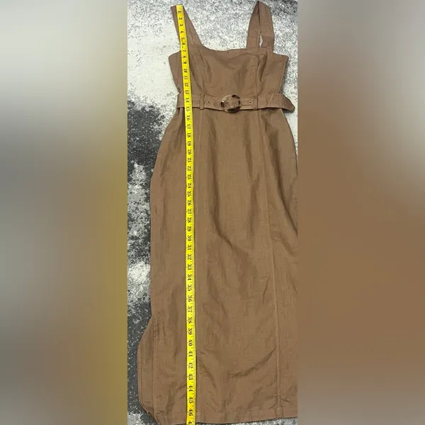 Zara brown linen-blend midi dress with matching belt and Slit Size XS - Image 9