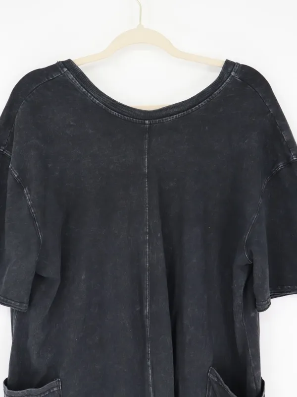 FP Movement Hot Shot Tee Romper Women’s M Black Mineral Wash Oversized Pockets - Image 3