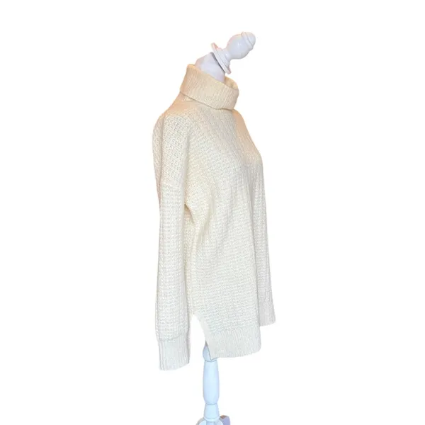 Theory Wool Oversized Turtleneck Tunic Sweater Womens Small Ivory Chunky Knit - Image 4