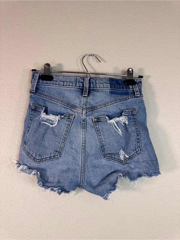 Abercrombie & Fitch Blue High Rise Mom Jeans Shorts Womens 0 Festival Distressed - Image 5