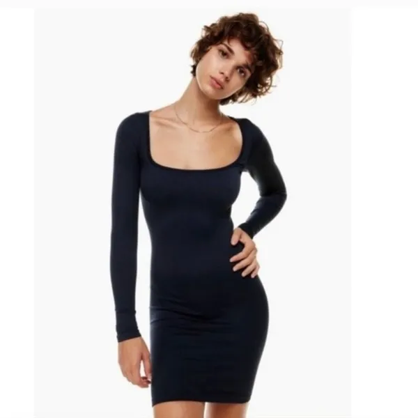 SUNDAY BEST -779 Aritzia Delta Sinch Seamless‎ Long Sleeve Ribbed Dress Navy M - Image 2
