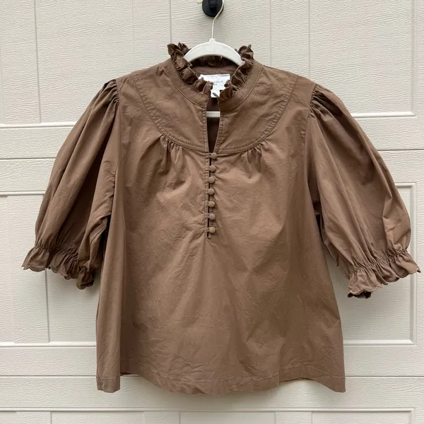 Tuckernuck POMANDER PLACE Chestnut Brown Selena Blouse Puff Sleeve Size XL - Image 2