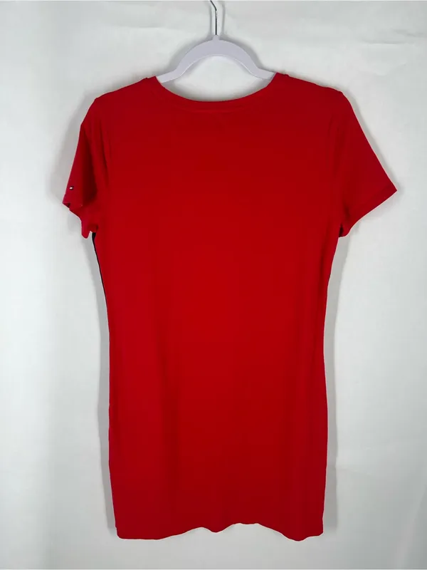 Tommy‎ Hilfiger Red Logo T-Shirt Dress Women’s Small Side Stripe Stretch Mini - Image 7