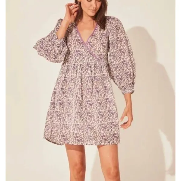 Daughters of India Binita Mini Dress Violet Floral Boho Cotton XS NWT - Image 14