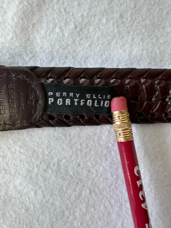 Perry Ellis Portfolio Belt Mens 40 Brown Braided Leather Silver Buckle Preppy - Image 10