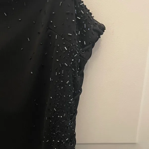 Niki by Niki Livas Black Beaded Lace Up Side Maxi Dress Formal Gown Size 6 HOCO - Image 4