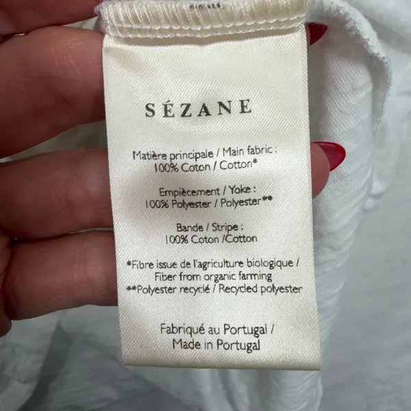 Sézane S Top Ruffle Swiss Dot Pom Pom Lace Slub Organic Cotton White Feminine - Image 6
