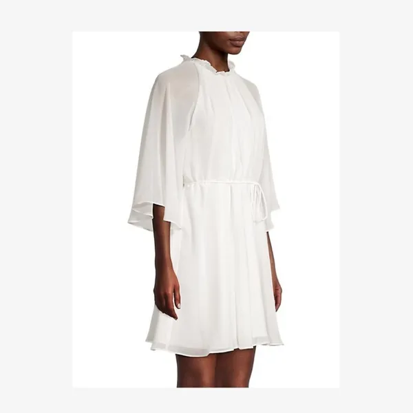 Fame and Partners The Tebrie Chiffon Bell Sleeve Mini Dress Ivory Size 2 - Image 3