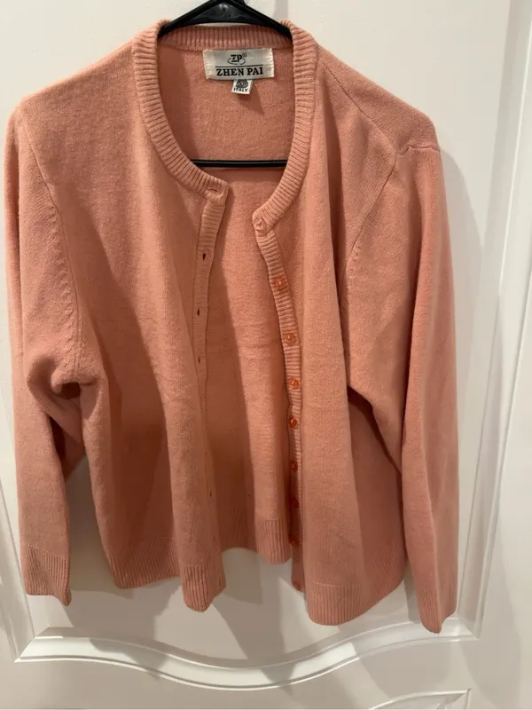 Zhen Pai Italy 100% Wool Pink Button Cardigan Sweater Women’s Classic Knit - Image 3