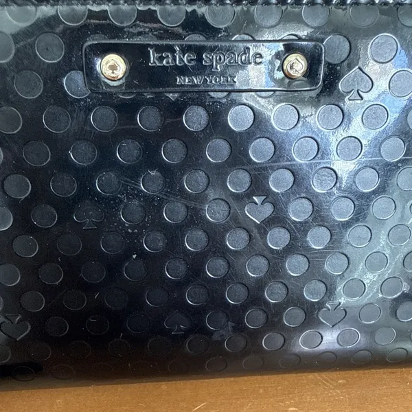 Kate Spade Beale Street Logo Stamp Patent Leather Accordion Wallet‎ Black Read! - Image 4